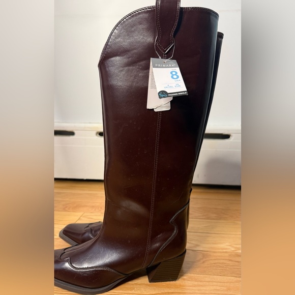 Primark Brown Western Knee High Boots Size US 8 EU 39 Cowboy Block Heel - Picture 6 of 8